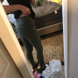 High waisted olive green jeans